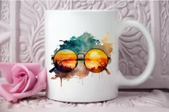Watercolor Vintage Sunglasses Sunset PNG Clipart Product Image 3