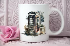 Watercolor Vintage Public Telephone Booth PNG Clipart Product Image 3