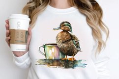 Watercolor Cute Mallard with a Cup PNG Clipart Product Image 3