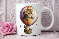 Watercolor Cute Kitten with Air Balloon PNG Clipart Product Image 3