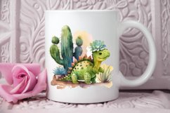 Watercolor Cute Dinosaur and Cactus PNG Clipart Product Image 3