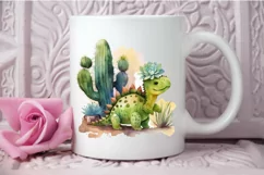 Watercolor Cute Dinosaur and Cactus PNG Clipart Product Image 3