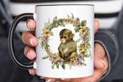 Watercolor Baby Monkey Flower Wreath PNG Clipart Product Image 3