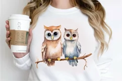 Watercolor Cute Couple Owl PNG Clipart Product Image 3