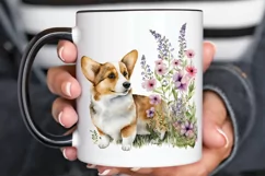 Watercolor Cute Corgi and Flowers PNG Clipart Product Image 3