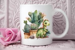Watercolor Cute Dinosaur and Cactus PNG Clipart Product Image 3