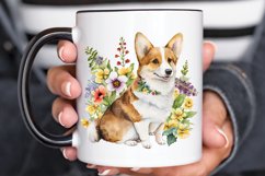 Watercolor Cute Corgi and Flowers PNG Clipart Product Image 3