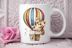 Watercolor Cute Kitten with Air Balloon PNG Clipart Product Image 3