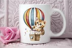 Watercolor Cute Kitten with Air Balloon PNG Clipart Product Image 3