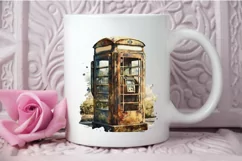 Watercolor Vintage Public Telephone Booth PNG Clipart Product Image 3