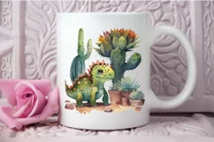 Watercolor Cute Dinosaur and Cactus PNG Clipart Product Image 3