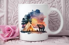 Watercolor Bear Camping at Sunset PNG Clipart Product Image 3