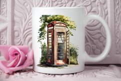 Watercolor Vintage Public Telephone Booth PNG Clipart Product Image 3