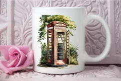 Watercolor Vintage Public Telephone Booth PNG Clipart Product Image 3