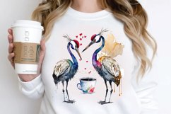 Watercolor Cute Cranes with a Cup PNG Clipart Product Image 3