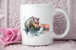 Watercolor Mom and Baby Hippopotamus PNG Clipart Product Image 3