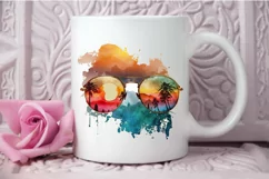 Watercolor Vintage Sunglasses Sunset PNG Clipart Product Image 3