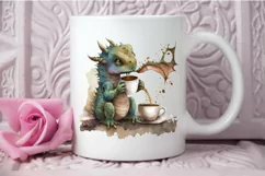 Watercolor Cute Dragon Drinking Coffee PNG Clipart Product Image 3