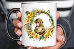 Watercolor Baby Monkey Flower Wreath PNG Clipart Product Image 3