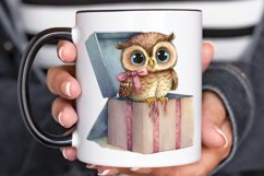 Watercolor Cute Owl Girl in Gift Box PNG Clipart Product Image 3