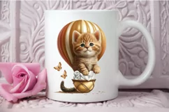 Watercolor Cute Kitten with Air Balloon PNG Clipart Product Image 3