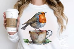 Watercolor Cute European Robin with a Cup PNG Clipart Product Image 3