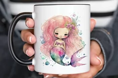 Watercolor Cute Pink Mermaid PNG Clipart Product Image 3