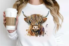 Watercolor Cute Highland Cow PNG Clipart Product Image 3