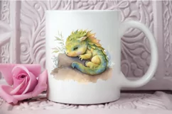 Watercolor Cute Baby Dragon Sleeping PNG Clipart Product Image 3