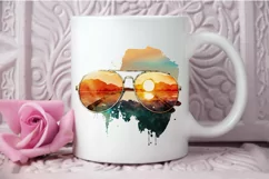 Watercolor Vintage Sunglasses Sunset PNG Clipart Product Image 3