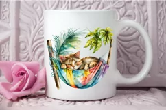 Watercolor Cute Cat in a Hammock PNG Clipart Product Image 3