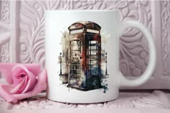 Watercolor Vintage Public Telephone Booth PNG Clipart Product Image 3