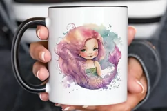 Watercolor Cute Pink Mermaid PNG Clipart Product Image 3