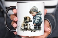 Watercolor Cute Baby Boy and Dog PNG Clipart Product Image 3