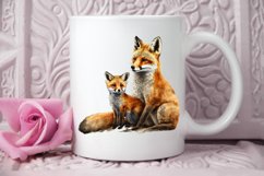 Watercolor Mom and Baby Fox PNG Clipart Product Image 3