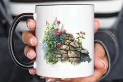 Watercolor Floral Stone Wall PNG Clipart Product Image 3