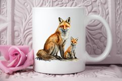 Watercolor Mom and Baby Fox PNG Clipart Product Image 3
