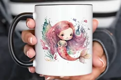 Watercolor Cute Pink Mermaid PNG Clipart Product Image 3
