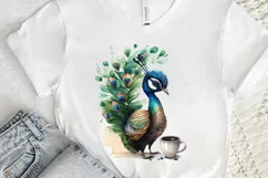 Watercolor Cute Indian Peafowl with a Cup PNG Clipart Product Image 3