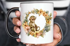 Watercolor Baby Monkey Flower Wreath PNG Clipart Product Image 3