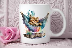 Watercolor Cute Cat in a Hammock PNG Clipart Product Image 3