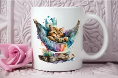 Watercolor Cute Cat in a Hammock PNG Clipart Product Image 3