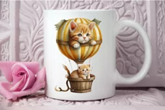 Watercolor Cute Kitten with Air Balloon PNG Clipart Product Image 3