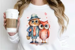 Watercolor Cute Couple Owl PNG Clipart Product Image 3