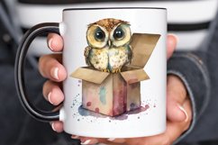 Watercolor Cute Owl Girl in Gift Box PNG Clipart Product Image 3