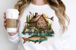 Watercolor Fishing Lodge PNG Clipart Product Image 3