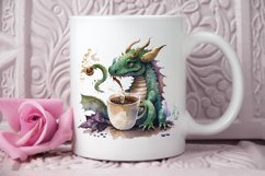 Watercolor Cute Dragon Drinking Coffee PNG Clipart Product Image 3