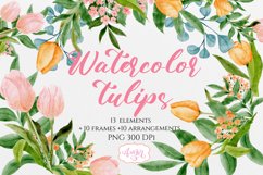 Watercolor Clipart Set with Pink and Orange Tulips PNG Product Image 1