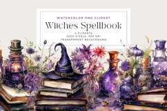4 Watercolor Witches Spellbook Clipart Product Image 1