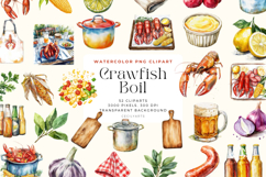 Watercolor Crawfish Boil Watercolor Clipart Bundle Product Image 1